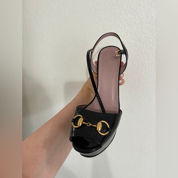 Gucci Black Patent Leather Claudie Platform Sandals Size 39.5 - Picture 6 of 7